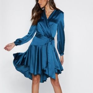 Hey Girl What's Satin-ing Wrap Dress (NastyGal)